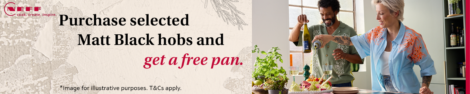 Neff purchase selected matt black hobs and get a free pan Neff purchase selected matt black hobs and get a free pan