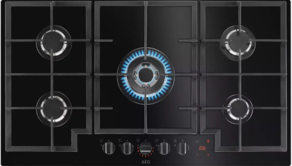Aeg Black Hkb95450nb 90Cm Flamelight Gas On Glass Hob