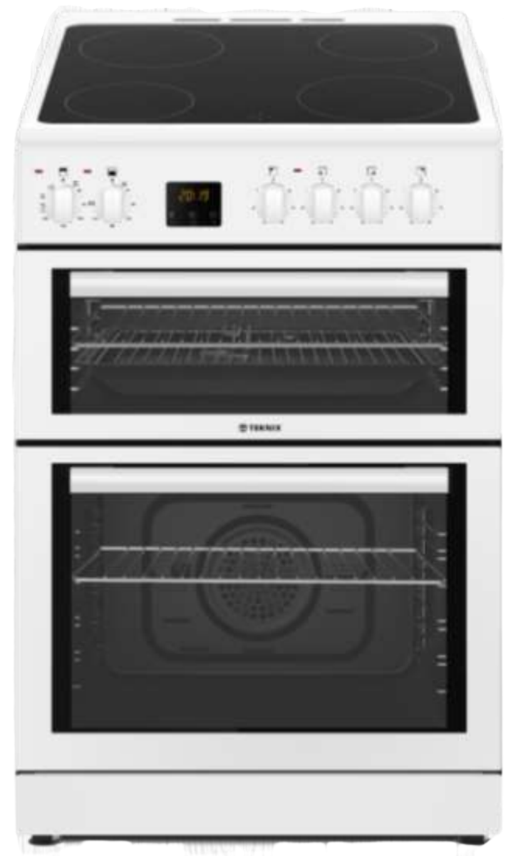 Teknix White Tk63dcw 60Cm Wide Double Oven Cooker With Ceramic Hob