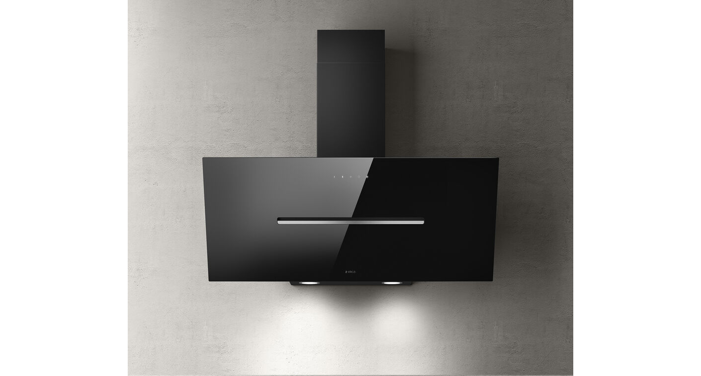 Elica Black Shy-Blk-90 90 Cm Angled Chimney Cooker Hood - Glass - For Ducted/Recirculating Ventilation