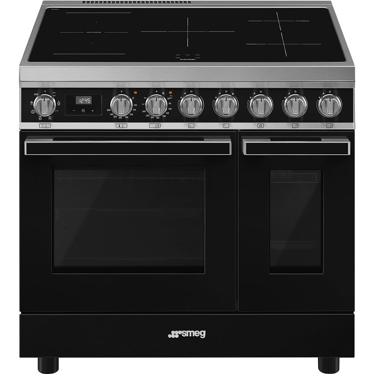 Smeg Black Cpf92imbl Portofino 90Cm Induction Range Cooker