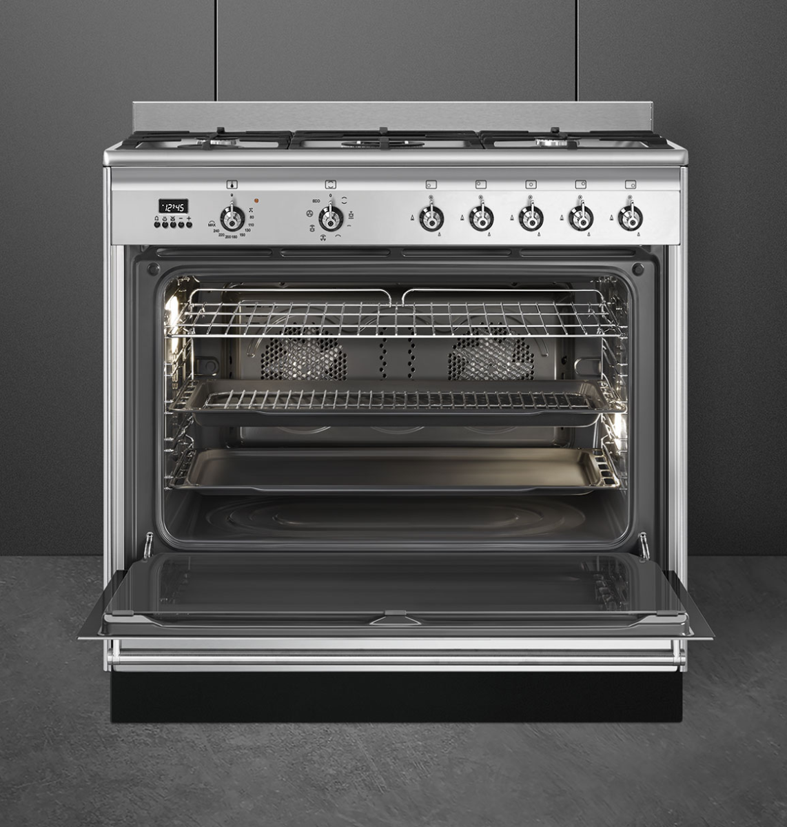 Smeg Classic Concert 90Cm Range Cooker With Gas Top Stainless Steel Suk91mfx9