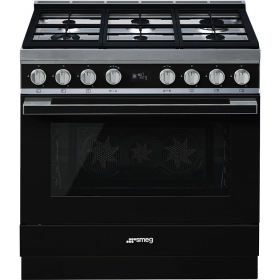 Smeg Black Cpf9gpbl Portofino Dual Fuel Cooker With Gas Hob