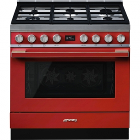 Smeg Red Cpf9gpr Portofino Dual Fuel Cooker With Gas Hob