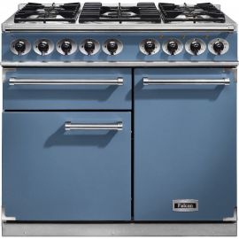 Falcon 1000 Deluxe Dual Fuel Range Cooker China Blue And Nickel Matt Pan Supports F1000DXDFCA/NM