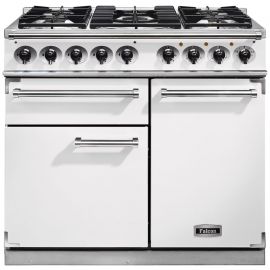 Falcon 1000 Deluxe Dual Fuel Range Cooker White And Nickel Matt Pan Supports F1000DXDFWH/NM