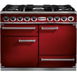 Falcon 1092 Deluxe Dual Fuel Range Cooker Cherry Red And Nickel Matt Pan Supports F1092DXDFRD/NM