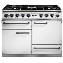 Falcon 1092 Deluxe Dual Fuel Range Cooker White And Nickel Matt Pan Supports F1092DXDFWH/NM