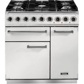 Falcon 900 Deluxe Dual Fuel Range Cooker White And Nickle Matt Pan Supports F900DXDFWH/NM