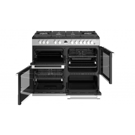 Stoves Sterling Deluxe S1100DF GTG 444411478 110cm Stainless Steel Gas-Through-Glass Hob Dual Fuel Range Cooker