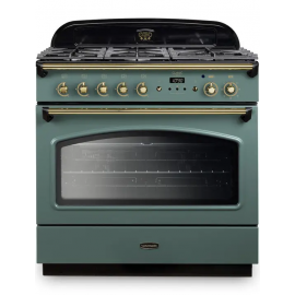 Rangemaster CLAS90FXDFFMG/B 90cm Classic FX 90 Dual Fuel Mineral Green Range Cooker With Brass Trim