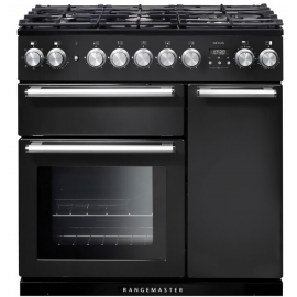 Rangemaster NEX90DFFCB/C Nexus Charcoal Black with Chrome Trim 90cm Dual Fuel Range Cooker
