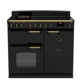 Rangemaster CLDL100EIPGBL/AB1 Classic Deluxe 100cm Dual Fuel Range Cooker - Black with Antique Brass Trim