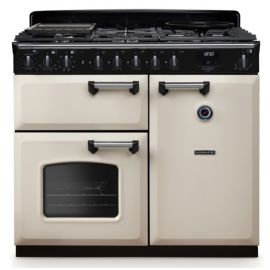 Rangemaster Classic Deluxe CLDL100DFPPCR/CM1 100cm Dual Fuel Range Cooker with Gas Hob, Pale Cream/Chrome