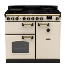 Rangemaster CLDL100DFPPCR/AB1 Classic Deluxe 100cm Dual Fuel Range Cooker - Pale Cream with Antique Brass Trim