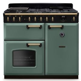 Rangemaster CLDL100DFPMGR/AB1 100cm Dual Fuel Range Cooker Classic Deluxe Mineral Green / Antique Brass, A Rated