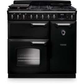 Rangemaster Classic Deluxe CLDL90DFPGBL/CM1 90cm Dual Fuel Range Cooker with Gas Hob - Black / Chrome - A Rated