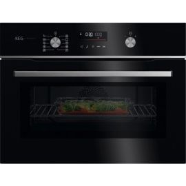 AEG GK6NK40FB 59.5cm Compact Combi Microwave Oven - Gloss Black with Steel Trim