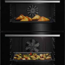 AEG GE7CP61FB 59.4cm Built In Electric Double Oven - Gloss Black with Steel Trim