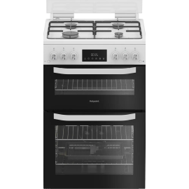 Hotpoint HTG6GDCW 60cm Gas Twin Cooker with Glass Lid - White