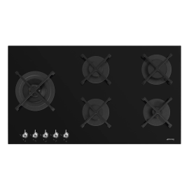 Smeg PV395LN 90cm Classic Black 5 Burner Gas On Glass Hob