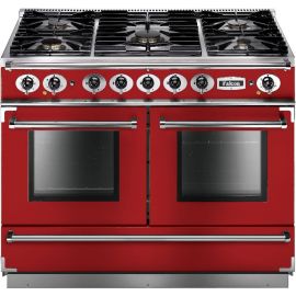 Falcon 1092 Continental Dual Fuel Range Cooker Cherry Red And Nickel Matt Pan Supports FCON1092DFRD/NM-EU