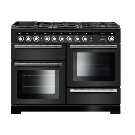 Rangemaster EDL110DFFCB/C Encore Deluxe Charcoal Black with Chrome Trim 110cm Dual Fuel Range Cooker