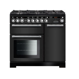 Rangemaster EDL90DFFCB/C Encore Deluxe Charcoal Black with Chrome Trim 90cm Dual Fuel Range Cooker