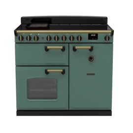 Rangemaster CLDL100EIPMGR/AB1 Classic Deluxe 100cm Induction Range Cooker - Mineral Green with Antique Brass Trim