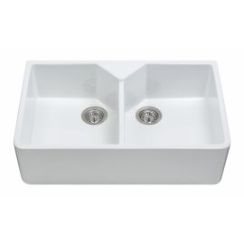 CDA KC12WH Ceramic Belfast style double bowl sink
