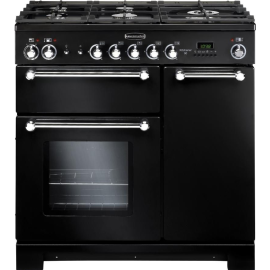 Rangemaster Kitchener 90 Dual Fuel Black And Chrome KCH90DFFBL/C