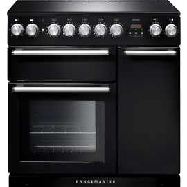 Rangemaster Nexus NEX90EIBL/C 90cm wide Electric Range Cooker with Induction Hob - Black / Chrome - A/A Rated