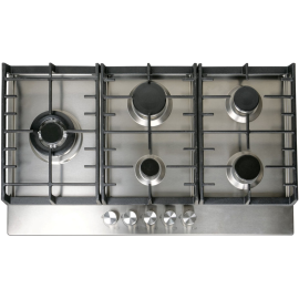 teknix SCGH91X 90CM 5 Burner Gas Hob Wok And Cast Iron Pan Supports