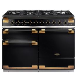 Rangemaster Elise Luxe 110 Dual Fuel Black with Black / Antique Brass trim