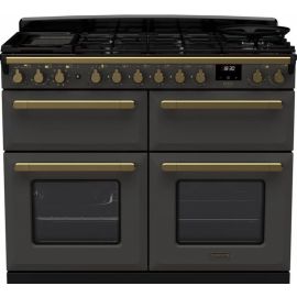 Rangemaster Estel Deluxe ESDLB110DFPSLT-AB1 110cm Wide Dual Fuel Range Cooker - Slate / Antique Brass 