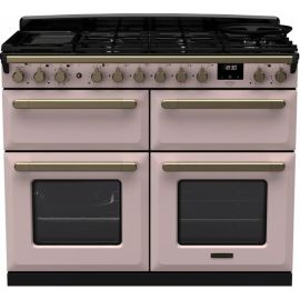 Rangemaster Estel Deluxe ESDLB110DFPPPK-AB1 110cm Wide Dual Fuel Range Cooker - Pale Pink / Antique Brass