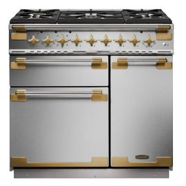 Rangemaster ELS90DFFSS/BE Elise Luxe 90 Dual Fuel Stainless Steel with Antique Brass trim