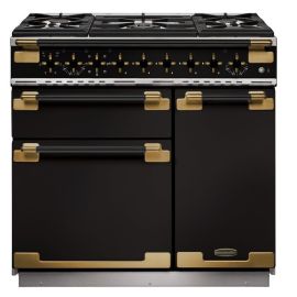 Rangemaster ELS90DFFGB/BE Elise Luxe 90 Dual Fuel Black with Black / Antique Brass trim
