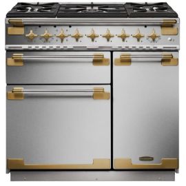 Rangemaster ELS90DFFSS/AB Elise Luxe 90 Dual Fuel Stainless Steel with Antique Brass trim