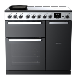 Rangemaster Edge Deluxe EDDL90EIGBLK/CM1 90cm Induction Black Glass Freestanding Range Cooker – Chrome Trim