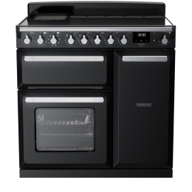 Rangemaster Estel Deluxe ESDL90EIPGBL/CM1 90cm Gloss Black Freestanding Induction Range Cooker – Chrome Trim