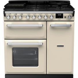 Rangemaster Estel Deluxe ESDL90DFPPCR-CM1 90cm Wide Dual Fuel Range Cooker - Pale Cream / Chrome