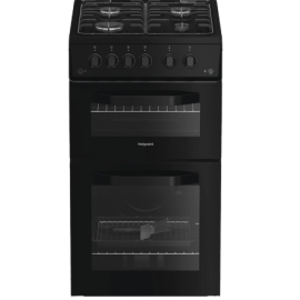 Hotpoint HTG5GCB - Black Gas Cooker - 59L Double Oven 