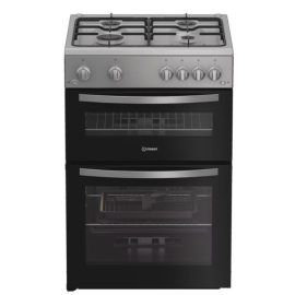 Indesit IDG6GS Freestanding 60cm Gas Double Oven Cooker in Silver