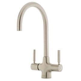 Caple Washington Twin Lever WRAS Approved Mono Kitchen Mixer - Brushed Nickel