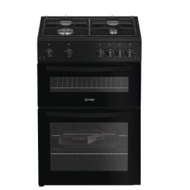 Indesit IDG6GB 60cm Double Oven Gas Cooker - Black - A+/A Rated