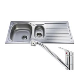 CDA CBS130SS Stainless Steel 1.5 Bowl Kitchen Sink & CDA Single Lever Chrome Tap