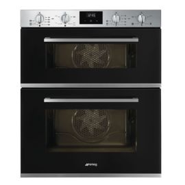Smeg Cucina Built-Under Double Oven, Black Thermo-ventilated DUSF400B