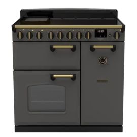 Rangemaster CLDL90EIPSLT/AB1 Classic Deluxe 90cm Induction Range Cooker - Slate with Antique Brass Trim
