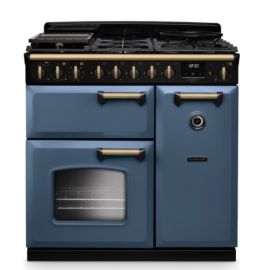 Rangemaster Classic Deluxe 90cm Dual Fuel Range Cooker - Stone Blue & Brass CLDL90DFPSTB/AB1